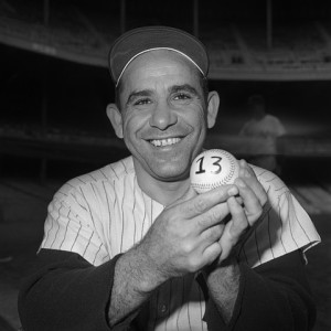New York Yankees Catcher Yogi Berra Holding a Baseball